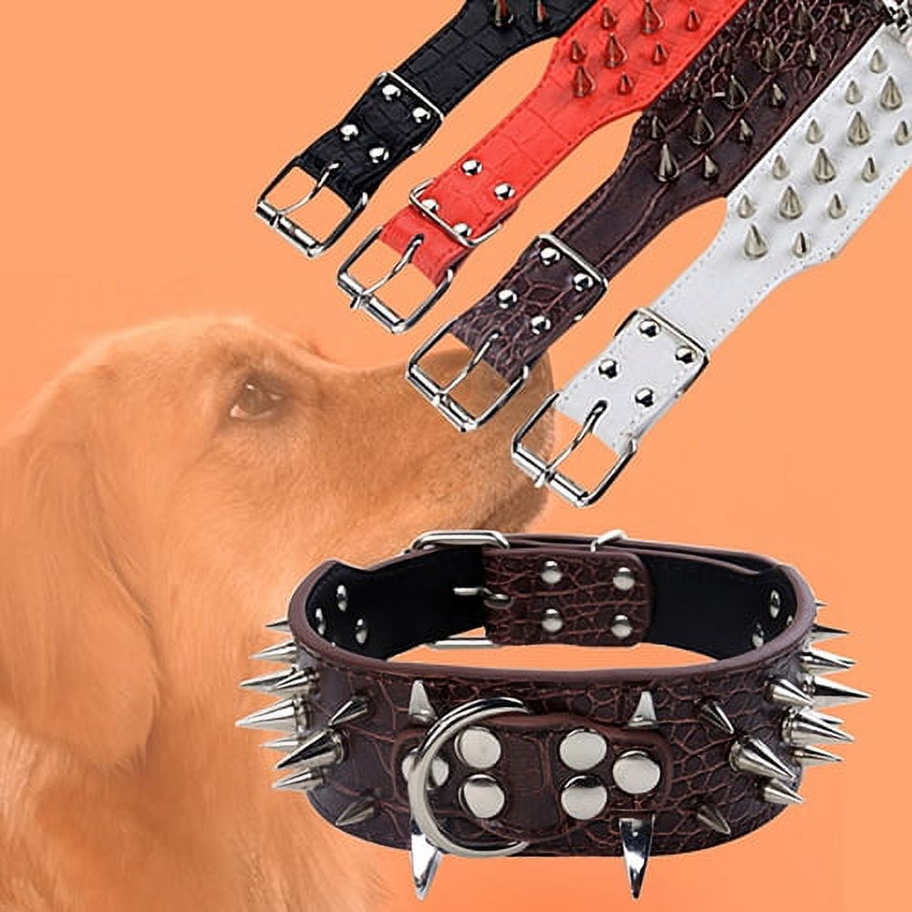 Bigstone Wide Sharp Spiked Studded Faux Leather Dog Collar for Medium