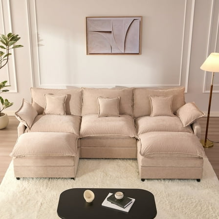 Bigsyy 3 - Seat Sectional Sofa Couch, Comfy Cloud Style, Deep Seat, Sleeper Function with Throw Pillows. Ideal for Adult - Occupied Living Rooms, Modern Design, Cozy Chenille, Flat White