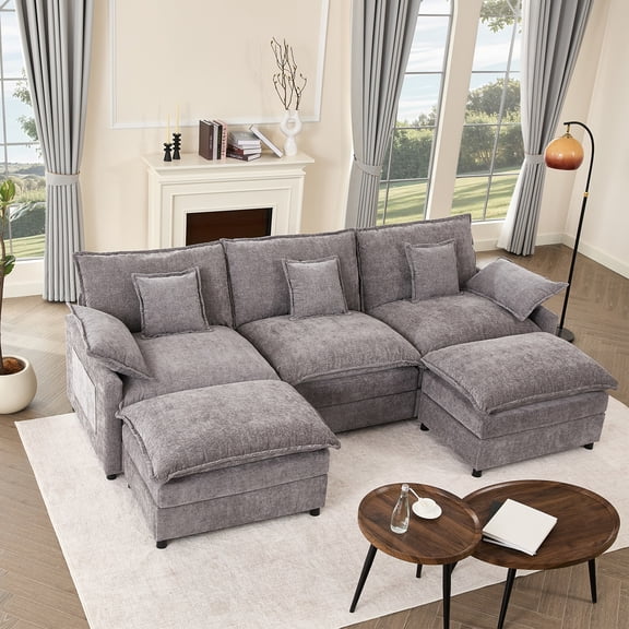 Bigsyy 3 - Seat Sectional Sofa Couch, Comfy Cloud Style, Deep Seat, Sleeper Function with Throw Pillows. Ideal for Adult - Occupied Living Rooms, Modern Design, Slate