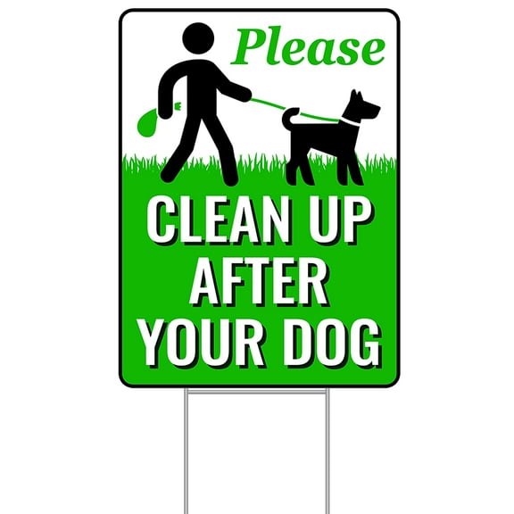 Signs Authority Clean Up After Your Dog Sign with Metal H-Stake - 18 x 9-Inch No Pooping Dog Signs for Yard - Weather-Resistant Pick Up After Your Dog Sign - Durable, Double-Sided Dog Signs for Lawn