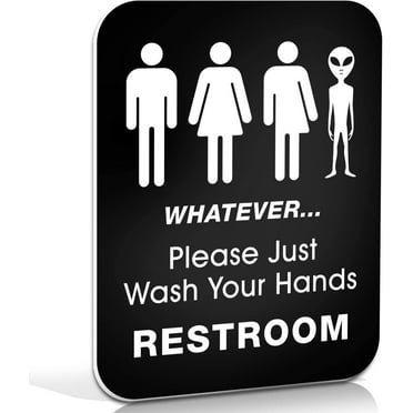 Bigtime Signs Funny Bathroom Sign for Restroom 11.5" x 8.75" Rigid PVC | All Gender Trans & Alien Wash Your Hands Please (Alien Whatever)