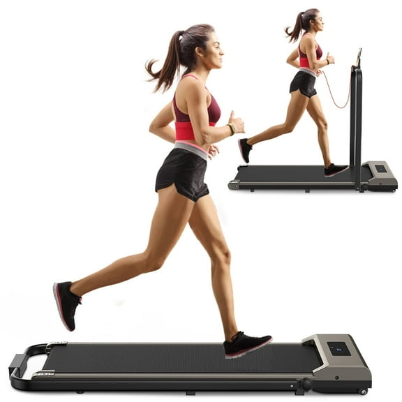 Bigzzia 2 in 1 Under Desk Treadmill, 2.5HP No Installation Portable Handrail Treadmills Running Machine, 6.25MPH, Treadmill with LED Display and Wireless Remote Control for Home/Office, 265 Lb