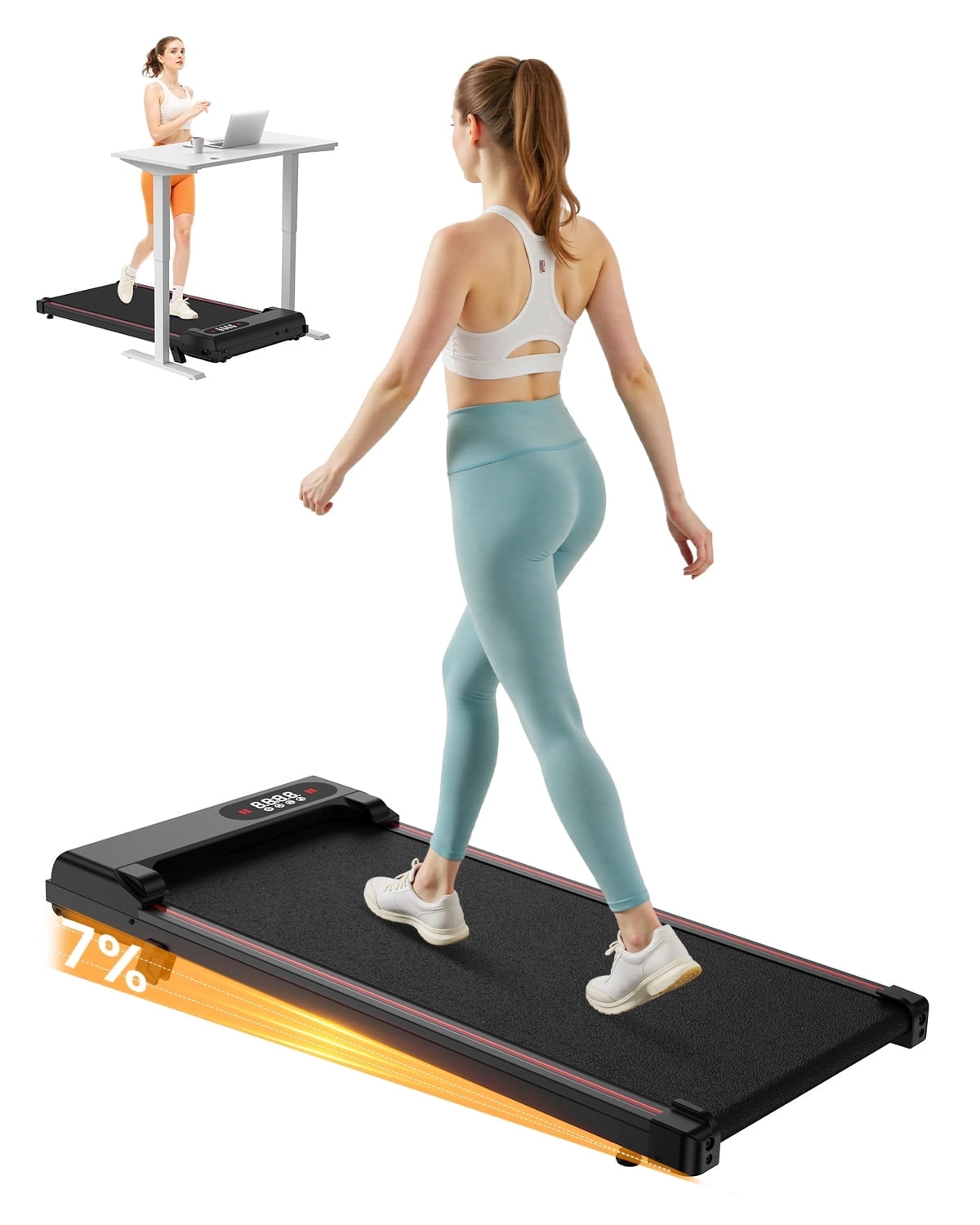 Evitormill Walking Pad Under Desk Treadmill with Incline for Home and Office, 2.5HP Low Noise, 35" Running Belt, Supports 265 Lbs (Black)