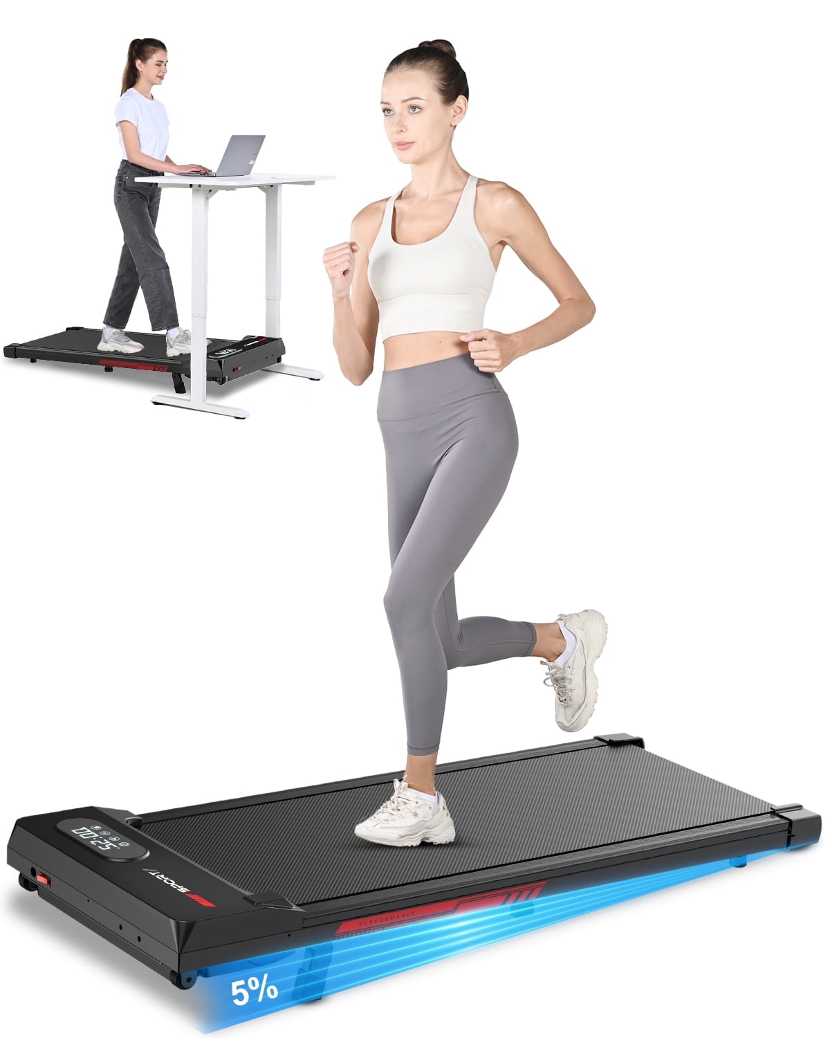 2 in 1 Portable Treadmill, 2.5HP Walking Pad Treadmill for Home , Under Desk Treadmill Max Capacity 300 lbs,Black
