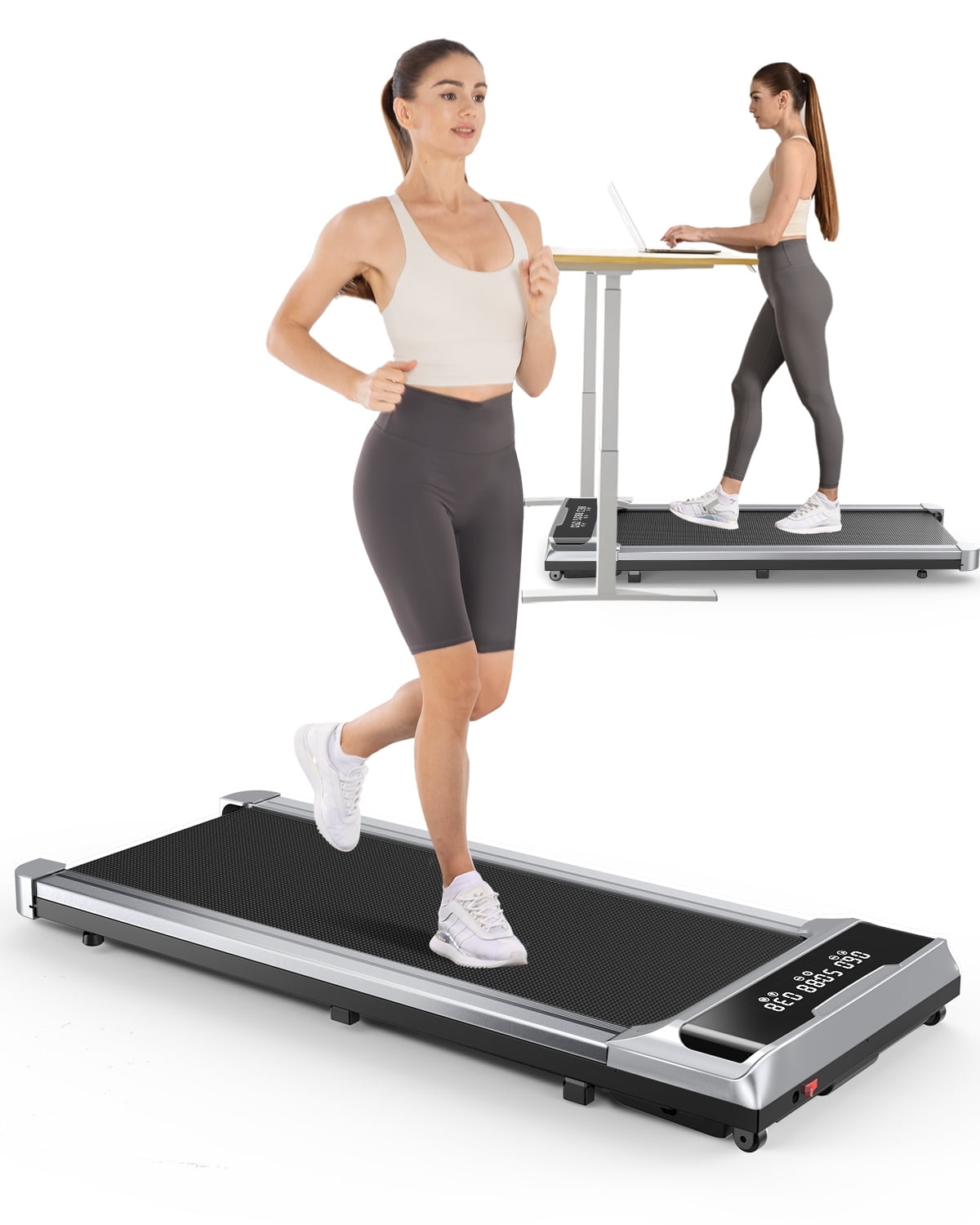 Bigzzia 2.25 HP Under Desk Walking Treadmill Portable Jogging