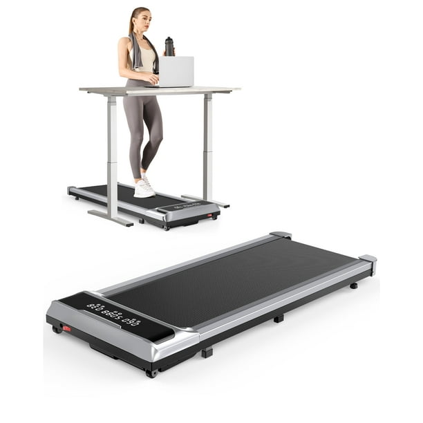 Bigzzia 2.5HP Brushless Motor Walking Pad Under Desk Treadmill with Super Large Display Portable Treadmill for Home Office Silver