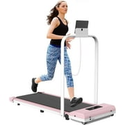 Bigzzia 2 in 1 Folding Treadmill, Under Desk Treadmill, Walking Pad with LCD Display and Remote Control for Home/Office, Pink