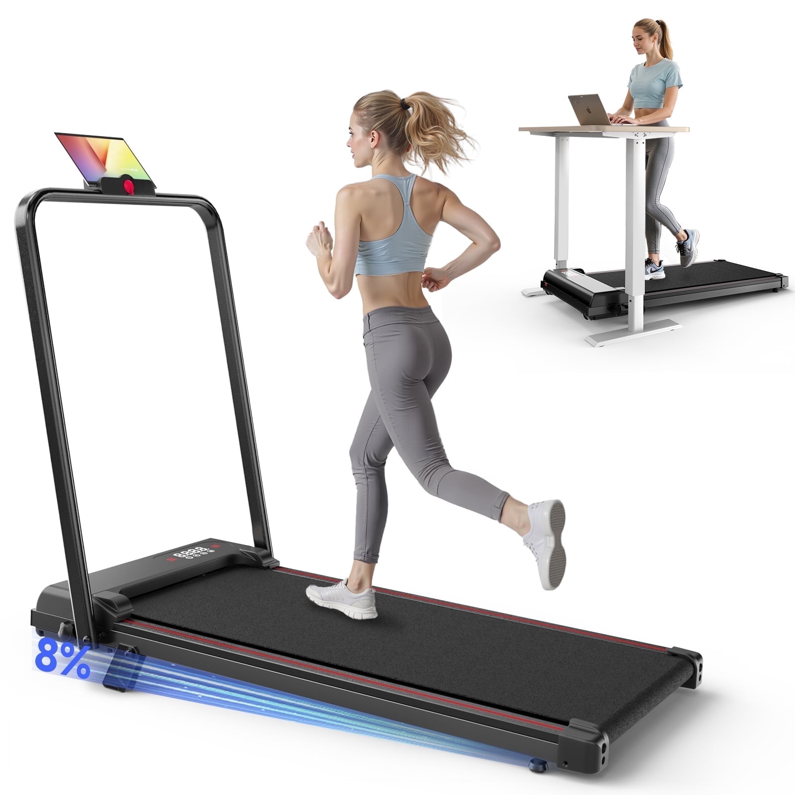 Evitormill 4 in 1 Foldable Treadmills with Handle/Handrails - 2.5HP Low Noise Folding Walking Pad, Supports 265 Lbs (Black)