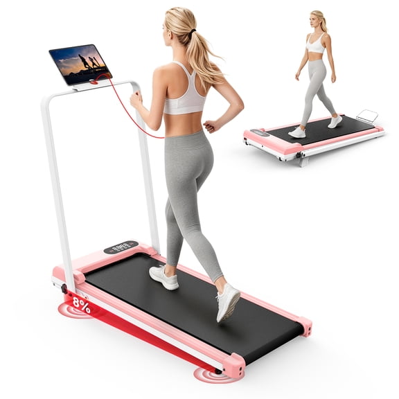 Evitormill 4 in 1 Foldable Treadmills with Handle/Handrails - 2.5HP Low Noise Folding Walking Pad, Supports 265 Lbs (Pink)