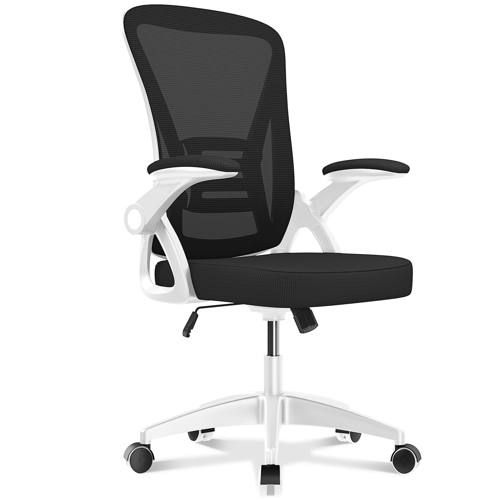 Bigzzia Mid Back Lumbar Support and 360 Degree Swivel Computer Desk Chair, White