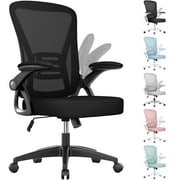 Bigzzia Ergonomic Office Chair, Mid-Back Computer Chair with Adjustable Height, Flip-Up Arms and Lumbar Support, Mesh Desk Chair, Black