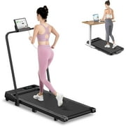 Bigzzia Foldable Walking Pad,2 in 1 Under Desk Treadmill with Remote Control and LED Display,320lb Capacity,Compact & Small Treadmill for Home & Office,Black