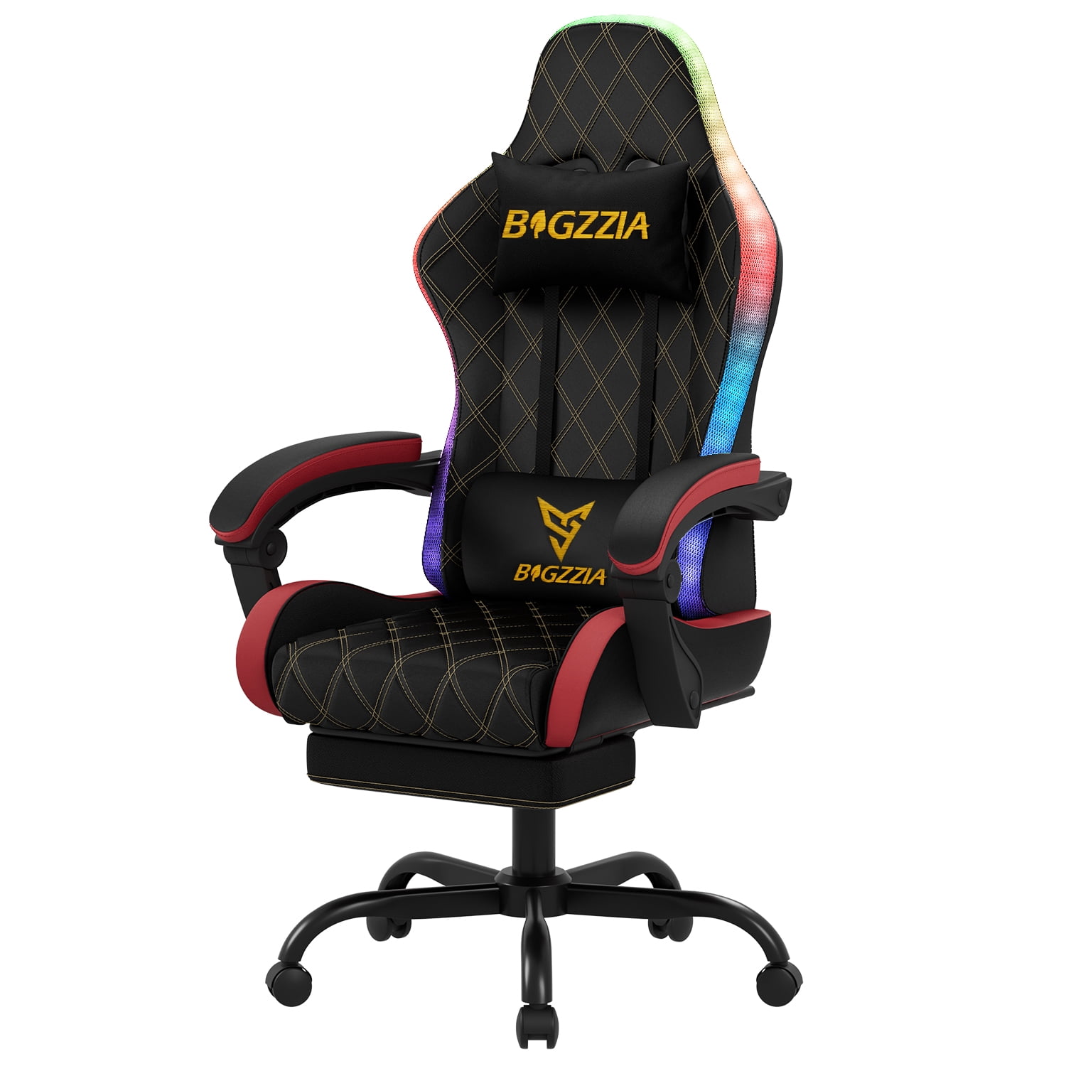 Bigzzia Ergonomic Gaming Chair, PU Leather, Adjustable Massage Support ...