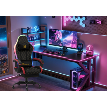 Dryfeedo Gaming Chair with LED Lights, Ergonomic Computer Chair with Lumbar Support, Adjustable Headrest & Footrest, Red