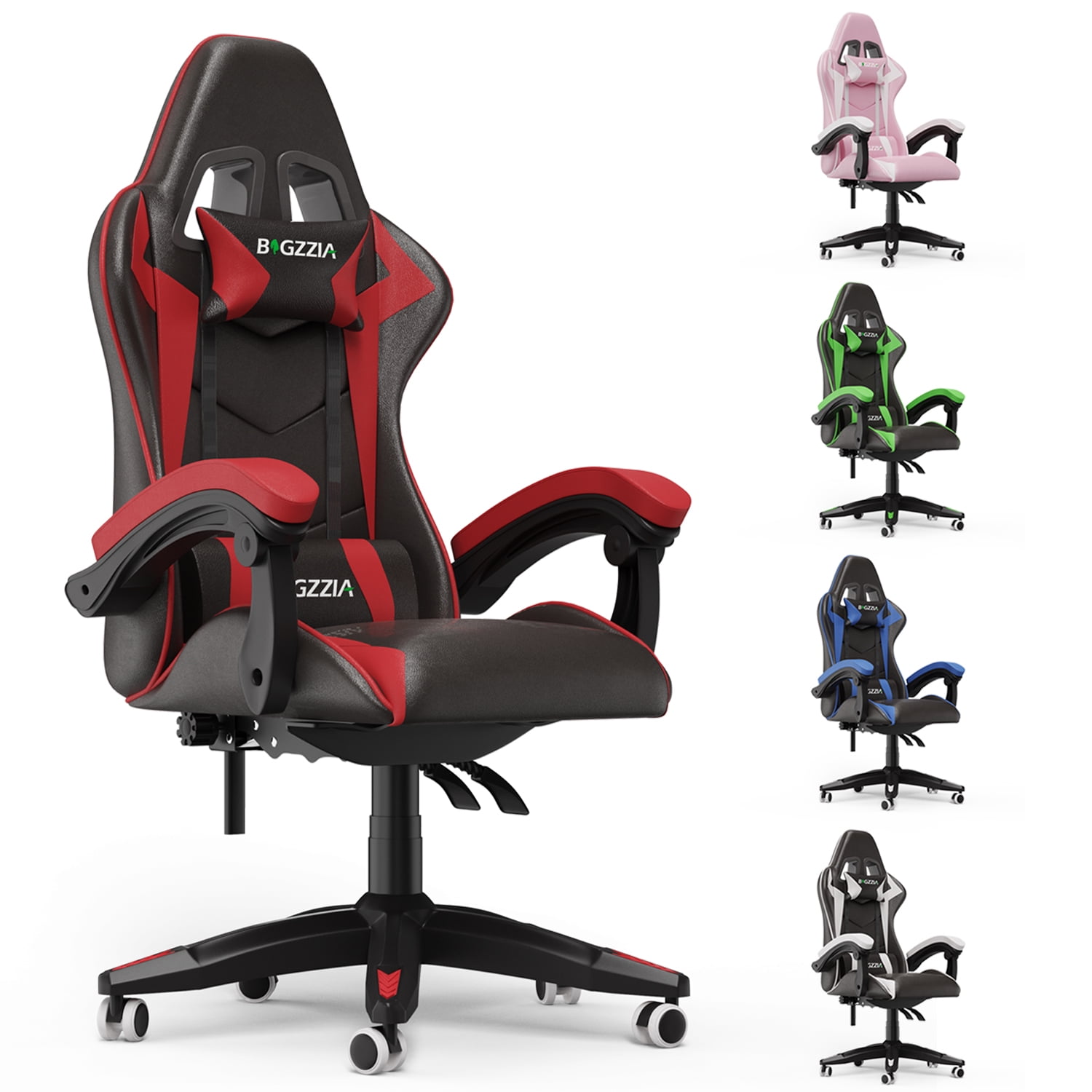 Red Leather Racing Gaming Chair Home Computer Swivel Seat w/Lumbar & Head  Pillow