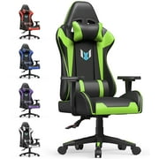 Bigzzia Gaming Chair Ergonomic Office Chair Desk Chair with Lumbar Support Flip Up Arms Headrest PU Leather Executive High Back Computer Chair for Adults Women Men (Green)