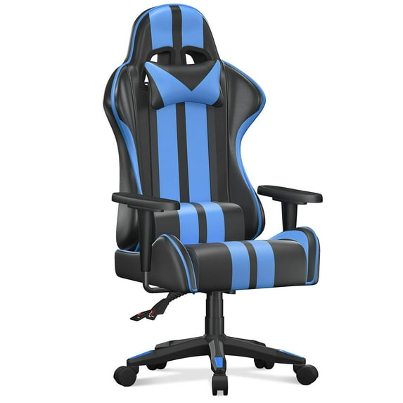 Bigzzia Gaming Chair - High Back Racing Office Computer Chair Ergonomic Video Game Chair with Height Adjustable Headrest and Lumbar Support for Adults Teens Gamer,Blue