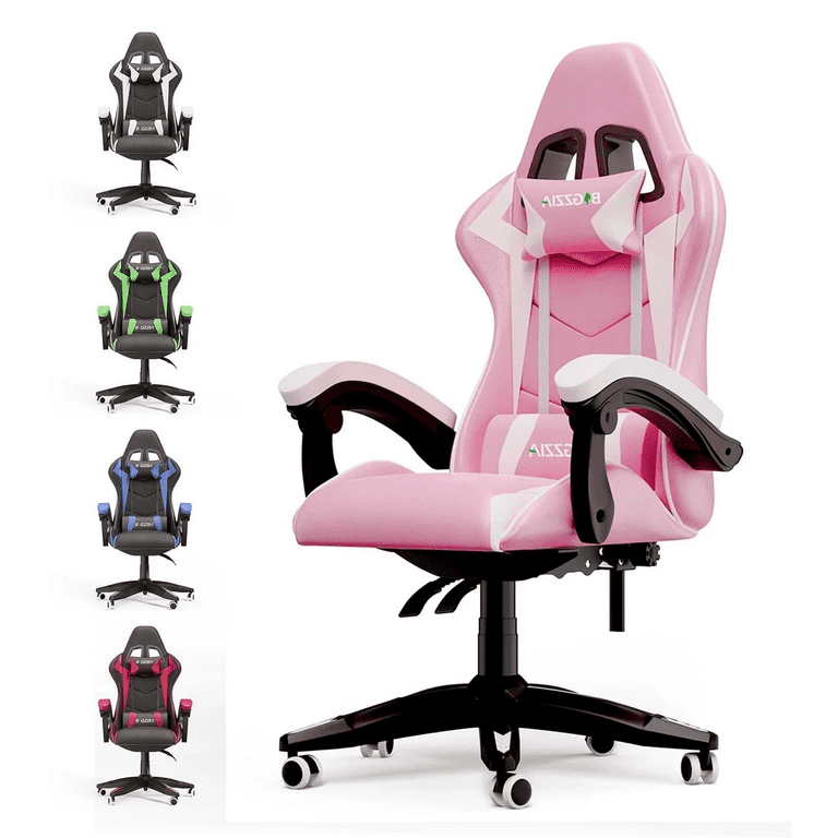 Bigzzia Gaming Chair Leather Height Adjustable Swivel Rolling Ergonomic Video Game Chairs with Headrest and Lumbar Support for Office and Gaming Pink Walmart