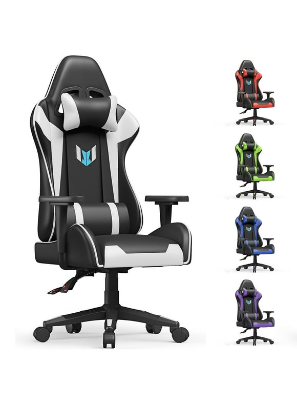 Bigzzia Gaming Chair Pu Leather Office Chair with Ergonomic Lumbar Pillow, Reclining Racing Game Chair Backrest and Seat Height Adjustable Swivel Recliner,Esports Chair with Headrest,Black
