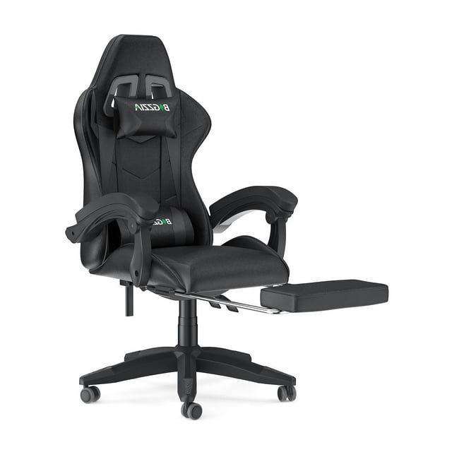 Bigzzia Gaming Chair with Footrest, Ergonomic Game Chair with Lumbar Support & Headrest, Height