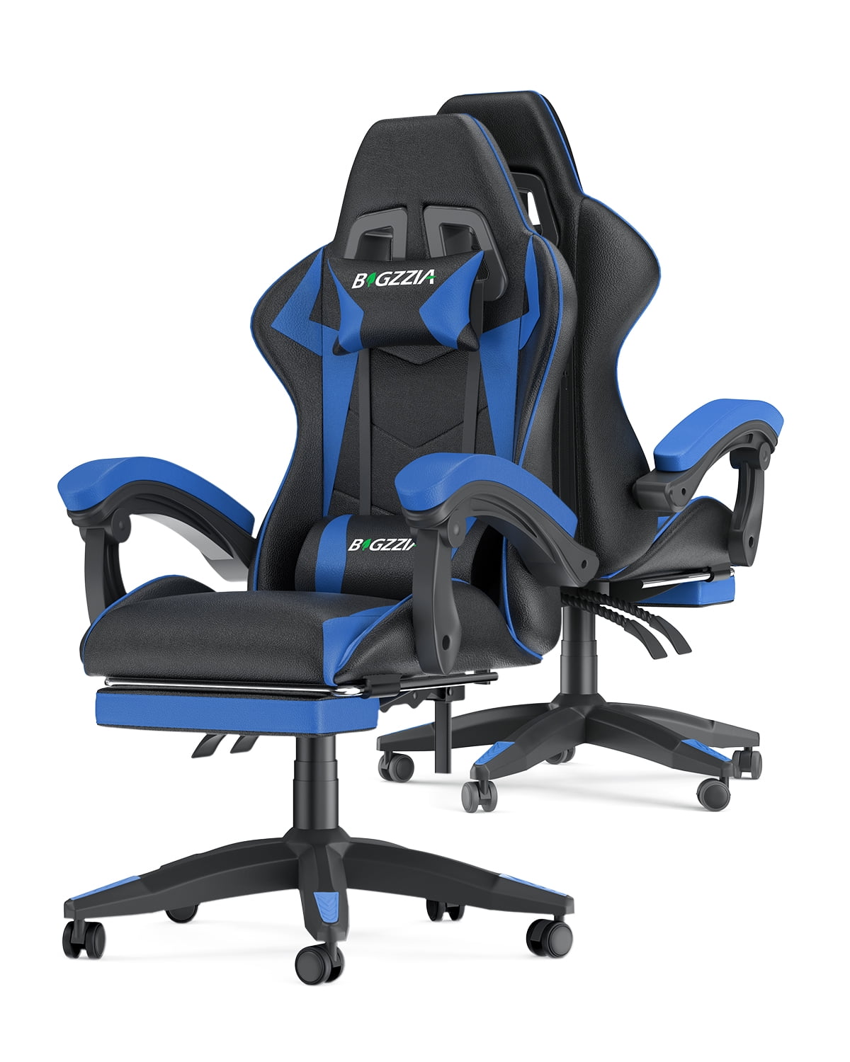 Bigzzia Gaming Chair with Footrest, Ergonomic Game Chair with Lumbar Support & Headrest, Height