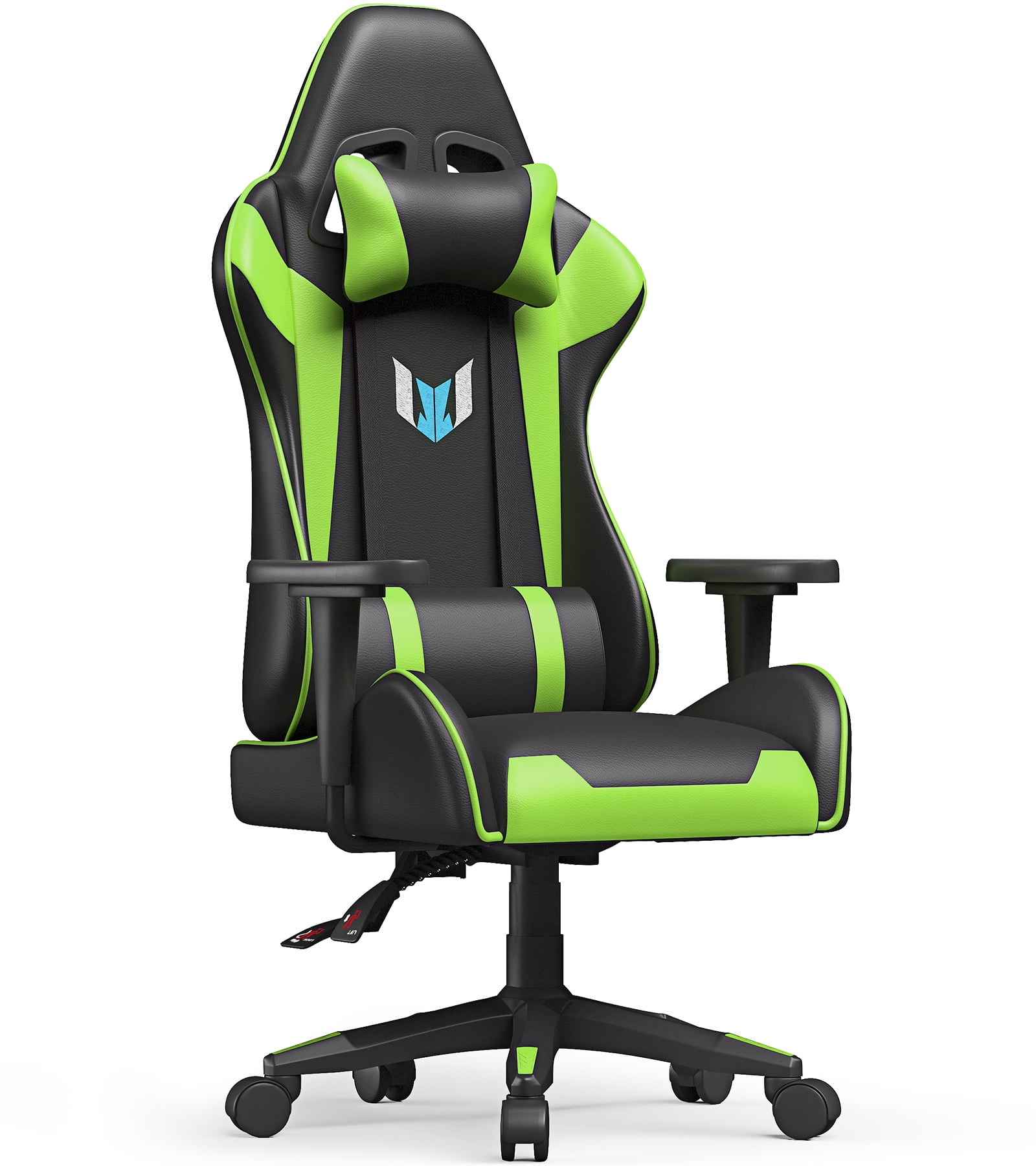 Bigzzia Gaming Chair with Height Adjustable Headrest and Lumbar Support for Adults Teens Black Green