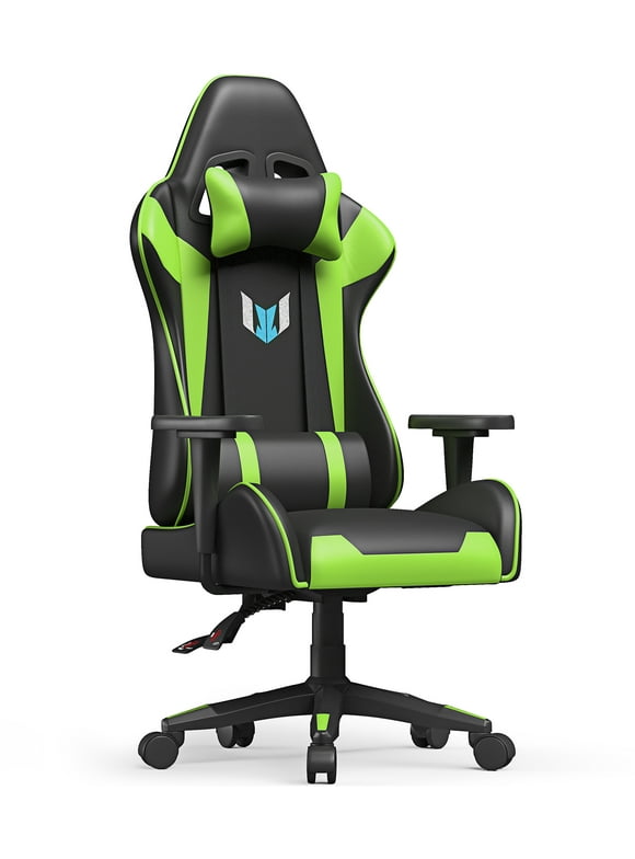 Bigzzia Gaming Chair with Height Adjustable Headrest and Lumbar Support for Adults Teens, Black Green