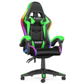 thumbnail image 1 of Bigzzia Gaming Chair with LED Lights, Adjustable Headrest & Lumbar Support, Height Adjustable, Green, 1 of 8