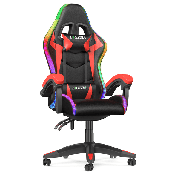 Bigzzia Gaming Chair with LED Lights, Adjustable Headrest & Lumbar Support, Height Adjustable, Red