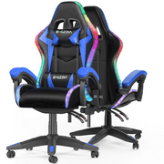 Bigzzia Gaming Chair with LED Lights, Computer Chair with Lumbar Support, Ergonomic High Back Video Game Chair with Swivel Seat and Headrest, Blue