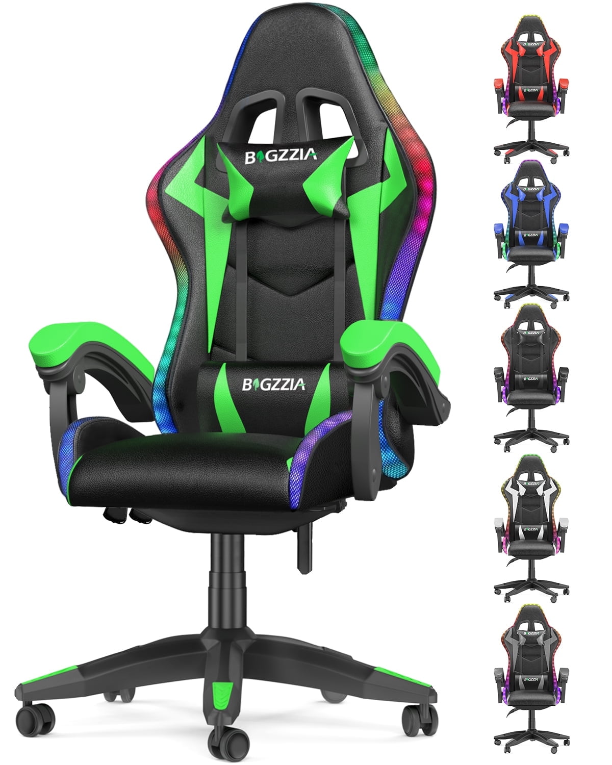 Bigzzia Gaming Chair With Led Lights Computer Chair With Lumbar Support Ergonomic High Back