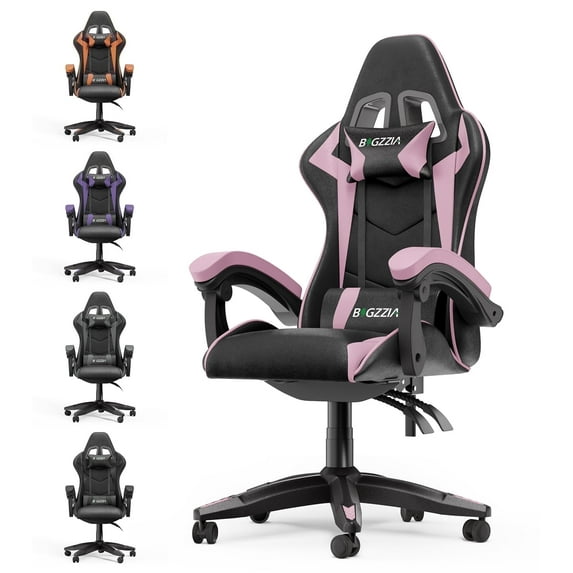 Bigzzia High-Back Gaming Chair PC Office Chair Computer Racing Chair PU Desk Task Chair Ergonomic Executive Swivel Rolling Chair with Lumbar Support for Back Pain Women, Men (Black&Pink)