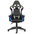 thumbnail image 1 of Bigzzia Kids Ergonomic PU Leather Gaming Chair with LED Lights and Headrest Support, Black/White, 1 of 8