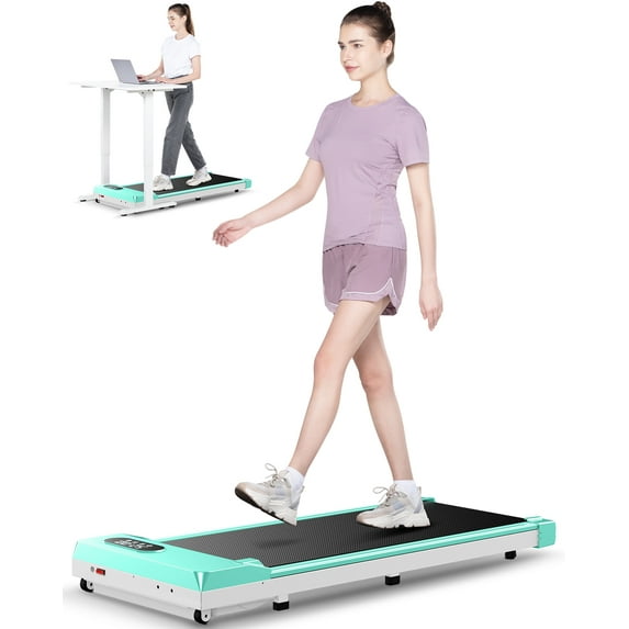 Bigzzia Under Desk Treadmill, Portable Walking Pad Flat Slim Treadmill, with Remote Control and LCD Display for Home Office Gym Use, Installation-Free, Silver