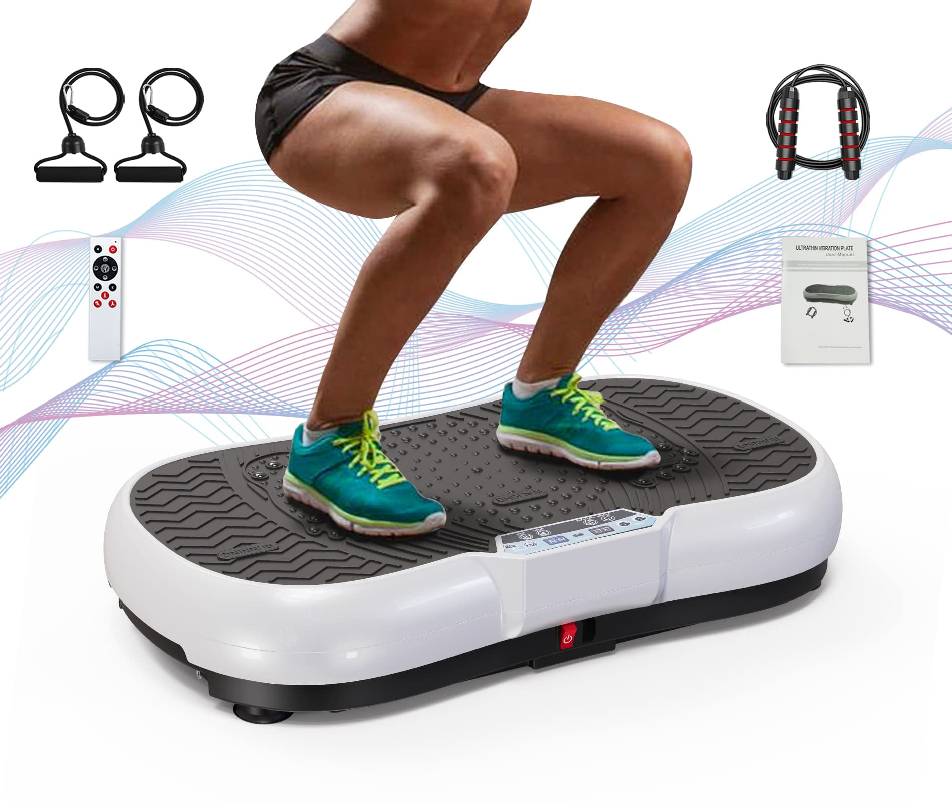 Bigzzia Vibration Plate Exercise Machine Whole Body Workout Vibration  Fitness Platform w/ Loop Bands Jump Rope Bluetooth Speaker Home Training
