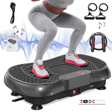 Bigzzia Vibration Plate Exercise Machine, Whole Body Workout Vibration Platform w/ 2 Resistance Bands Skipping Rope Bluetooth Speaker, Black