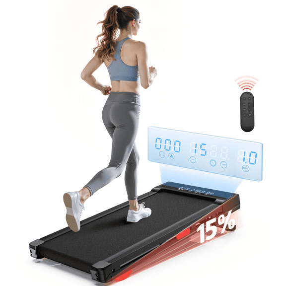 Evitormill Treadmill With Auto Incline 15%, Portable Under Desk Walking Pad for Home/Office,Black Red