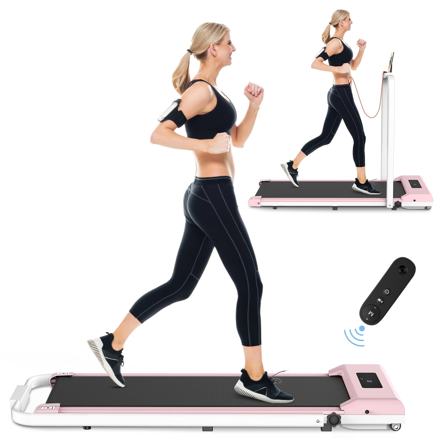 Bigzzia Portable Treadmill, Under Desk Walking Pad Flat Slim Treadmill, with Remote Control and LCD Display for Home Office Gym Use, Installation-Free, Gray