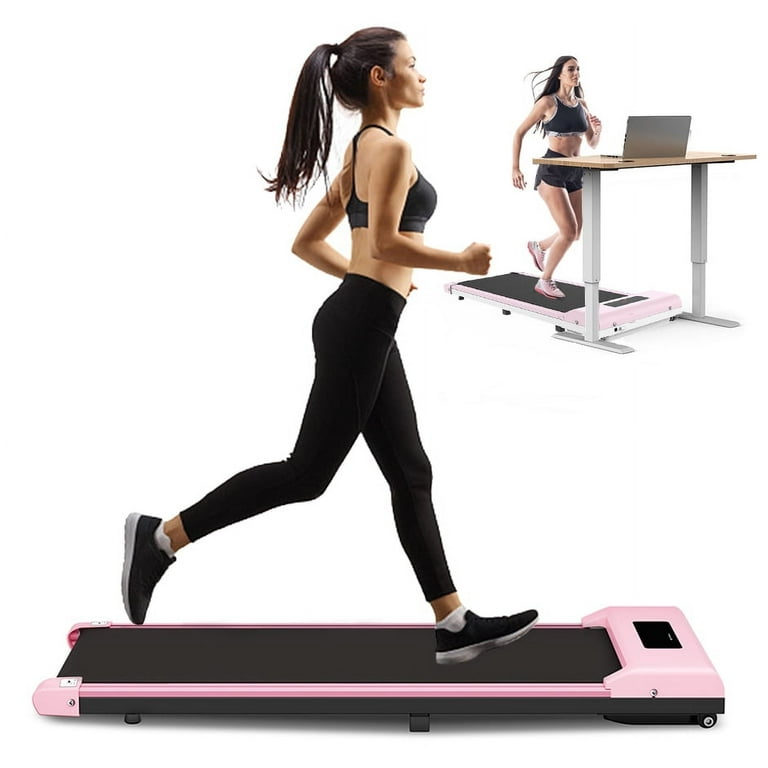 Bigzzia Walking Pad Under Desk Treadmill Portable Treadmills for Home Office Speed Range 0.6 6.2mph 265 lbs Weight Capacity Remote Control Pink