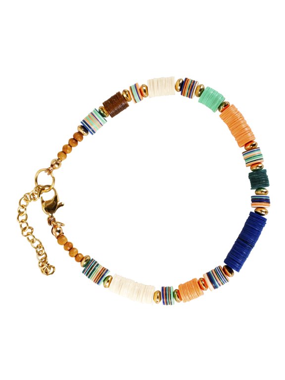 Pair of Lustrous multiple color sequence and wood Anklet