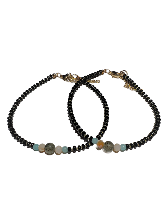 Pair of Stylish Black beads anklet made of beads and iron