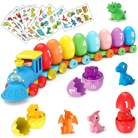Biiend Dinosaur Train Toy with Numbered Eggs, Toddler Counting and Matching Learning Toy, Color Sorting Preschool Educational Playset suitable for children 18 months and older