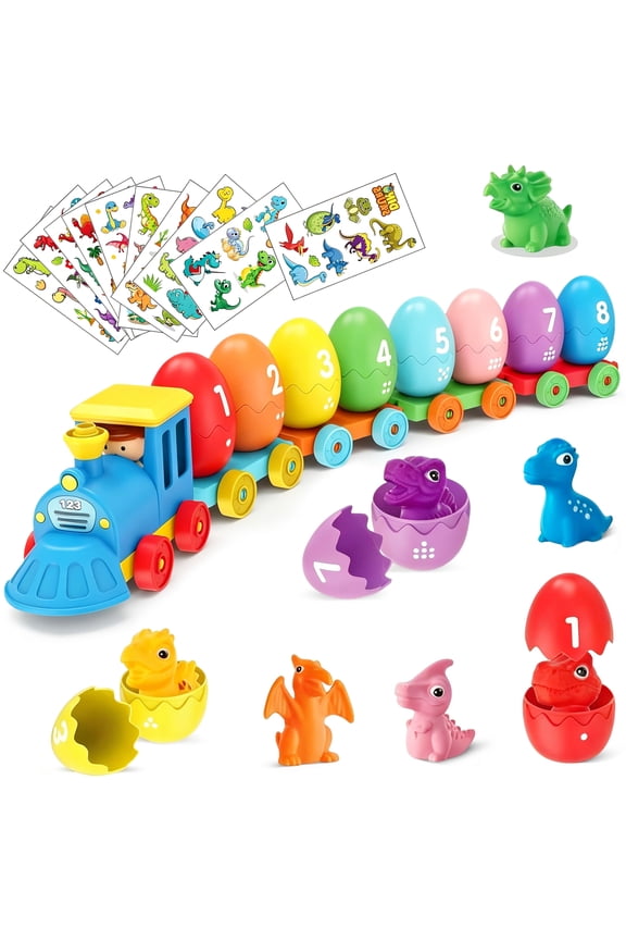 Dinosaur Train Toy with Numbered Eggs, Toddler Counting and Matching Learning Toy, Color Sorting Preschool Educational Playset suitable for children 18 months and older