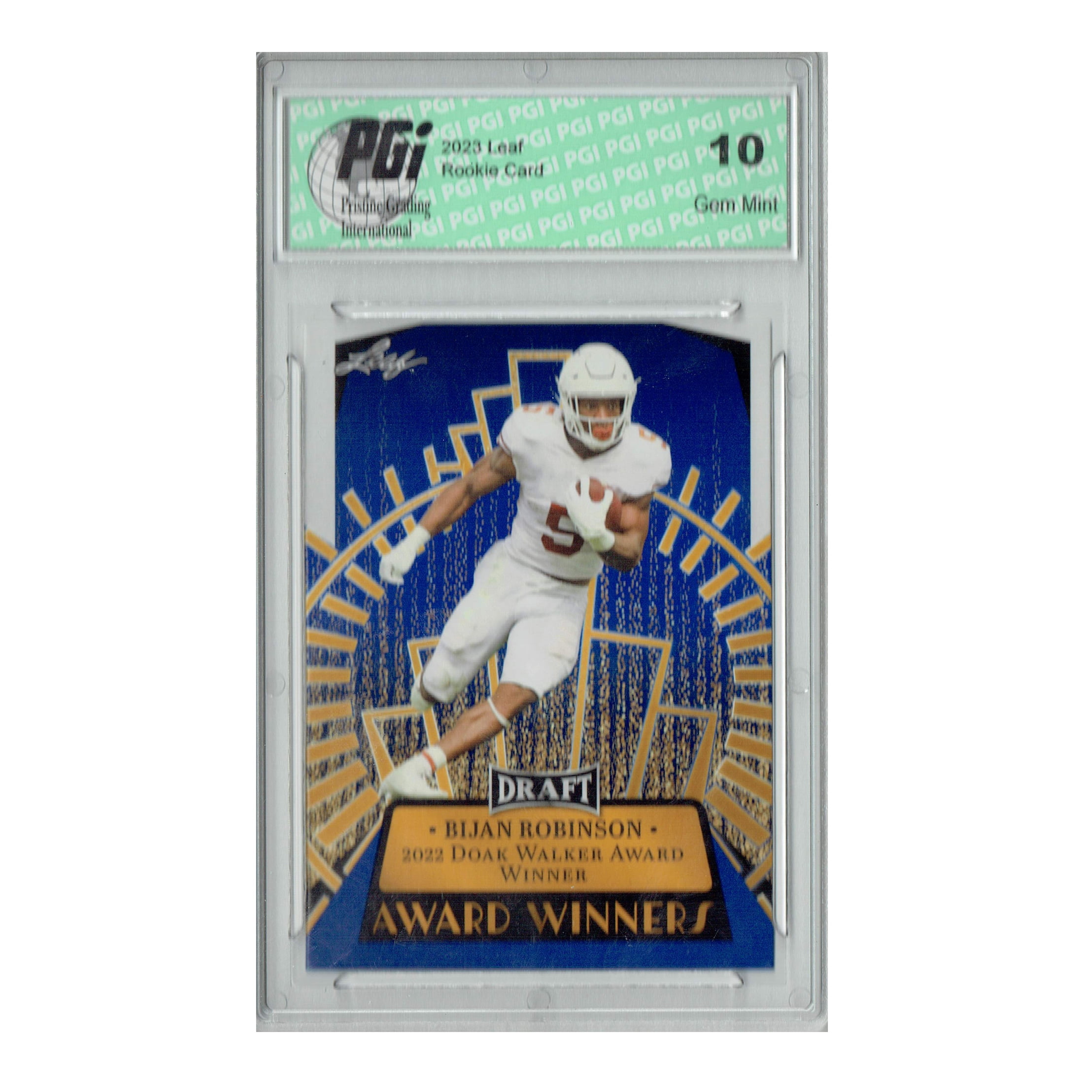Bijan Robinson 2023 Leaf Football #12 Blue SP Award Winners Rookie Card PGI 10