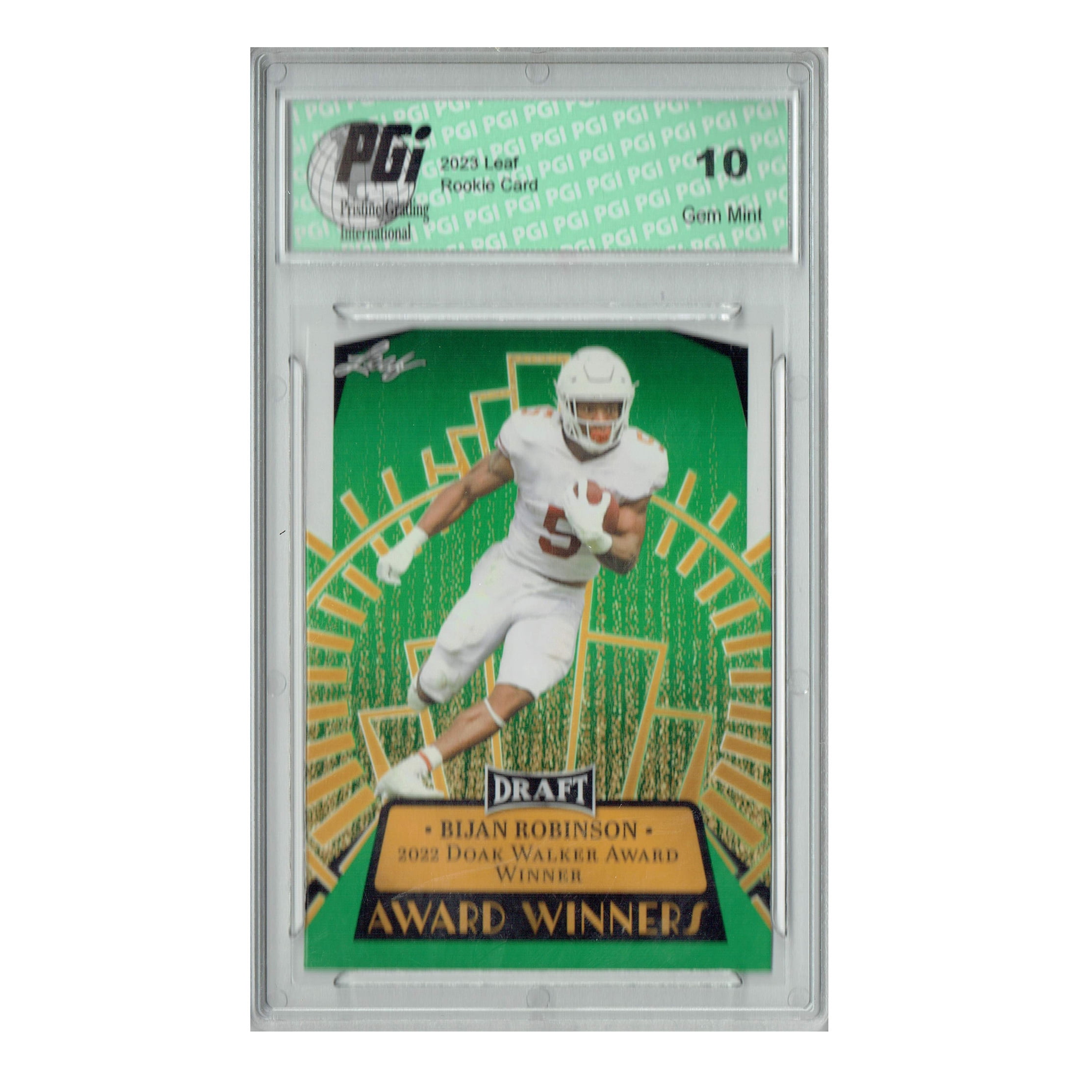 Bijan Robinson 2023 Leaf Football #12 Green SP Award Winners Rookie Card PGI 10