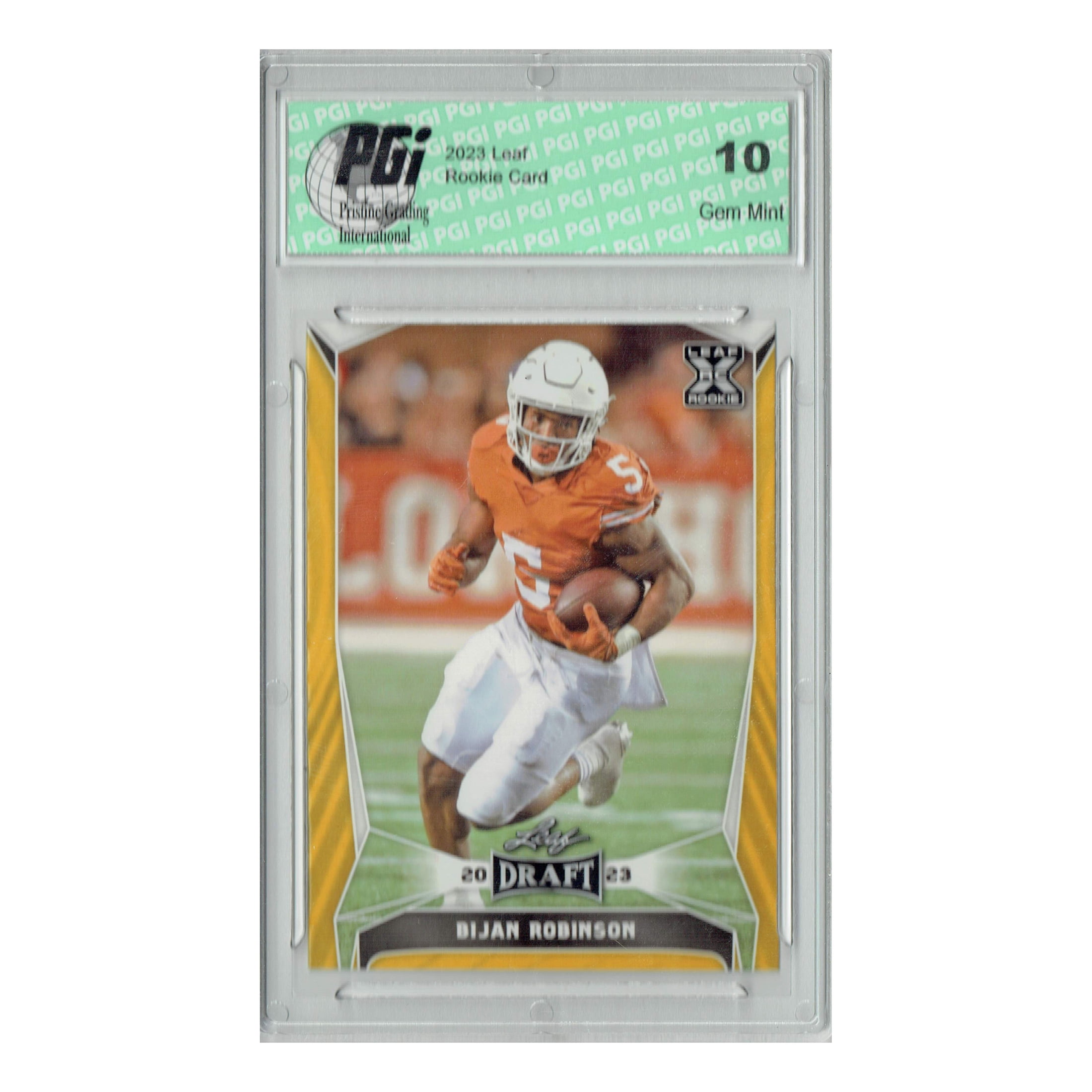 Bijan Robinson 2023 Leaf Football #41 Gold SP Texas Rookie Card PGI 10