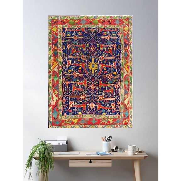 Bijar Tribal Persian Carpet Print Poster Wall Art, Modern Wall Decor For Living Room Bedroom, 8x12 UNFRAMED