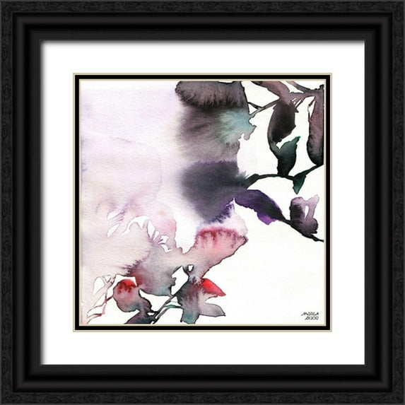 Bijou, Andrea 20x20 Black Ornate Wood Framed with Double Matting Museum Art Print Titled - Watercolor Floral Pink Purple Trio I