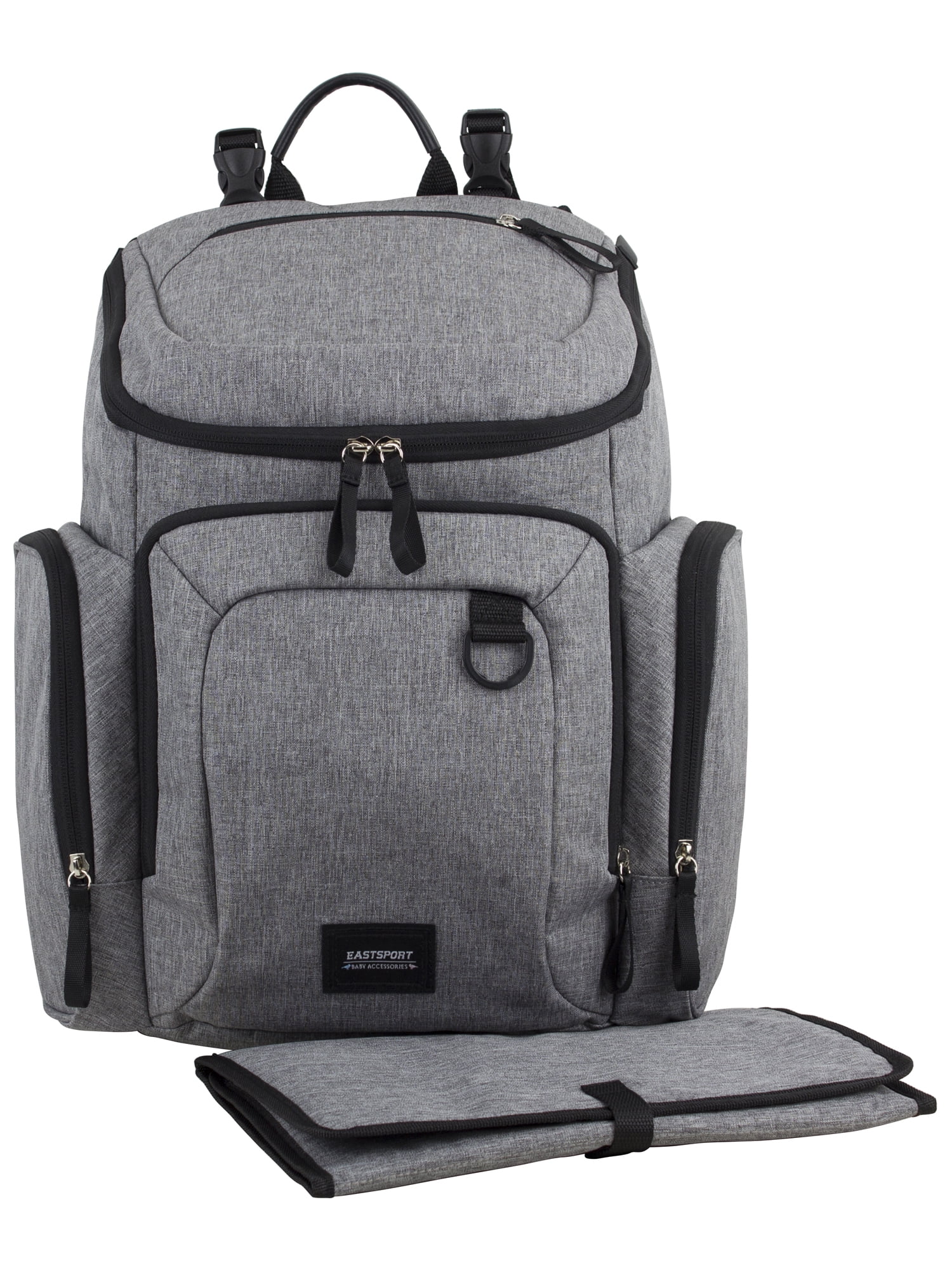 Eastsport Wooster St. Backpack Diaper Bag with Adjustable Shoulder Straps Bonus Changing Pad Stroller Straps and Insulated Zipper Pockets Light Grey Walmart