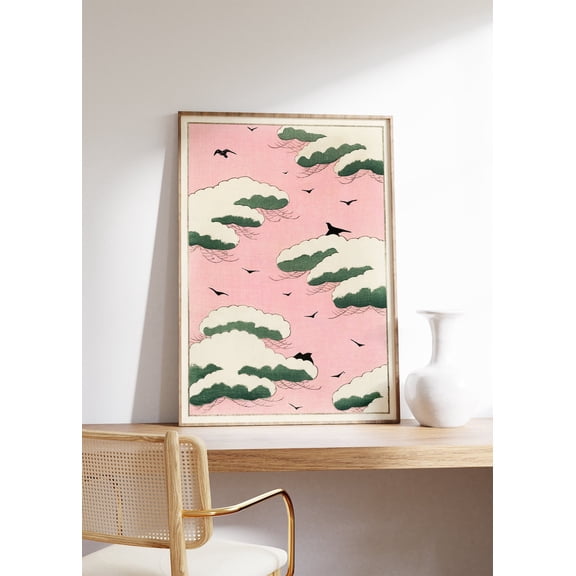 Bijutsu Sekai Pink Sky Clouds Poster, Stretched Size 12x18